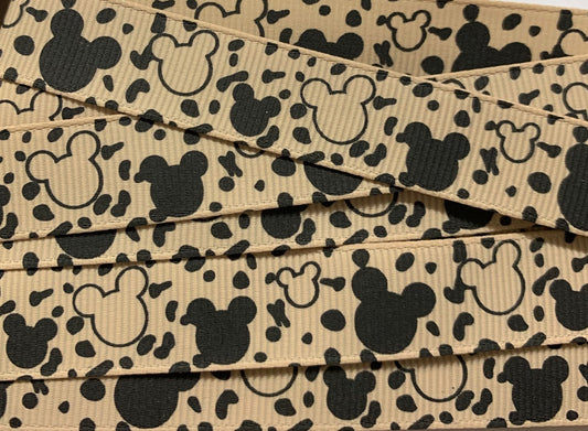 Mickey Mouse heads with animal print 5 yards on natural tan 5/8" grosgrain ribbon * TWRH limited stock.