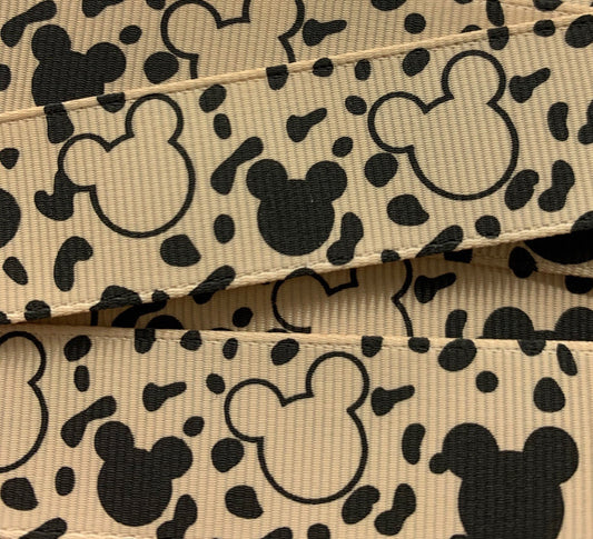 Mickey Mouse heads with animal print 5 yards on natural tan 7/8" grosgrain ribbon * TWRH limited stock.