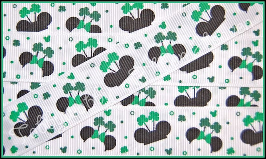 7/8"  St Patrick's Day Magical Mouse Ears Hats Clover Grosgrain Ribbon 100 Yards - TWRH