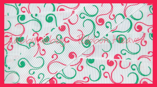 7/8" Christmas Scrolls / Swirls red and emerald green Grosgrain Ribbon 4 Yards - TWRH