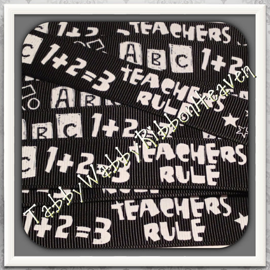 Back to School Teachers Rule 5 yards 7/8" on Black ribbon Chalk board