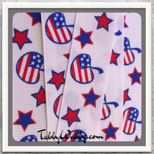 Cherry Flags w/ Stars *Red, white & Blue 6 yds on white GG ribbon 7/8" TWRH