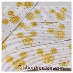 Fireworks Ribbon Gold Glitter ink 6 yards on White GG 7/8" Disney Fun TWRH