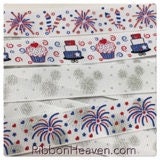 Patriotic Set Red Blue and Sivler Glitter ink 3 yards each design on white GG 7/8" Disney Fun total 12 yards TWRH