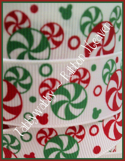7/8 Christmas Mouse Candy Mint Grosgrain Ribbon - 10 Yards - TWRH