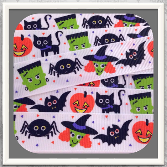 OCTOBER SPECIAL: Monster Mash 2 yards 7/8"on white TWRH