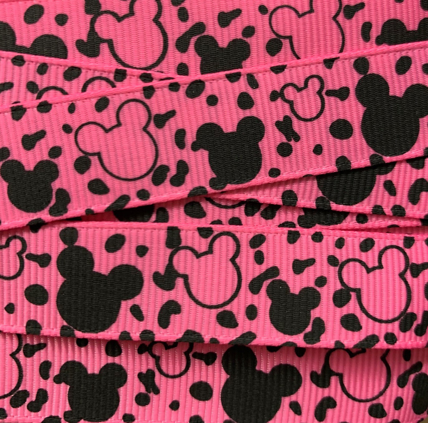 Mickey Mouse heads with animal print 5 yards on hot pink 5/8" grosgrain ribbon * TWRH limited stock.