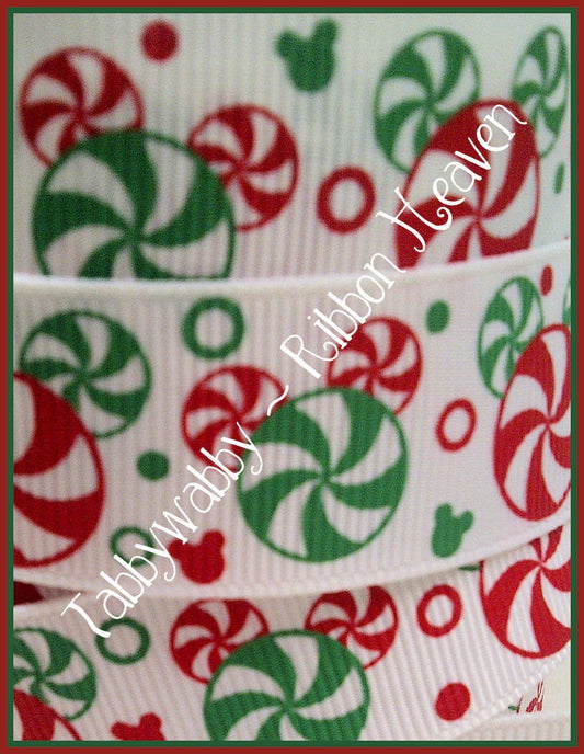 7/8 Christmas Mouse Candy Mint Grosgrain Ribbon - 4 Yards - TWRH