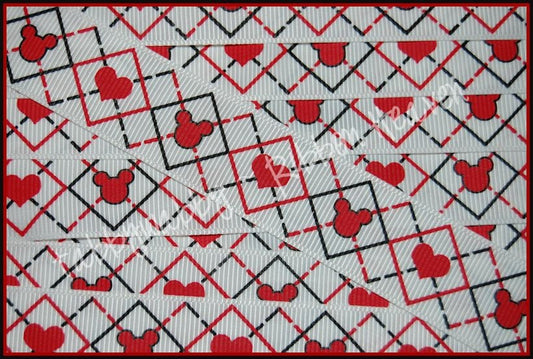 Disney Trip Magical Mickey Mouse and Hearts on Argyle ribbon 100 Yards 7/8" Grosgrain Ribbon - TWRH