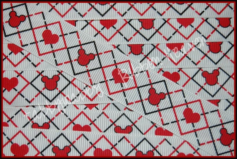 Valentines Day Magical Mouse Hearts Argyle Grosgrain Ribbon 10 Yards 7/8"  - TWRH