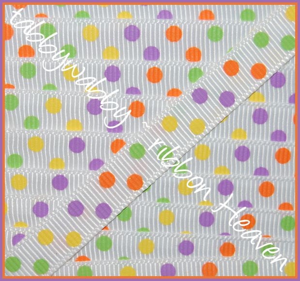 Candy Dots on White Grosgrain Ribbon 5 Yards 3/8" - TWRH