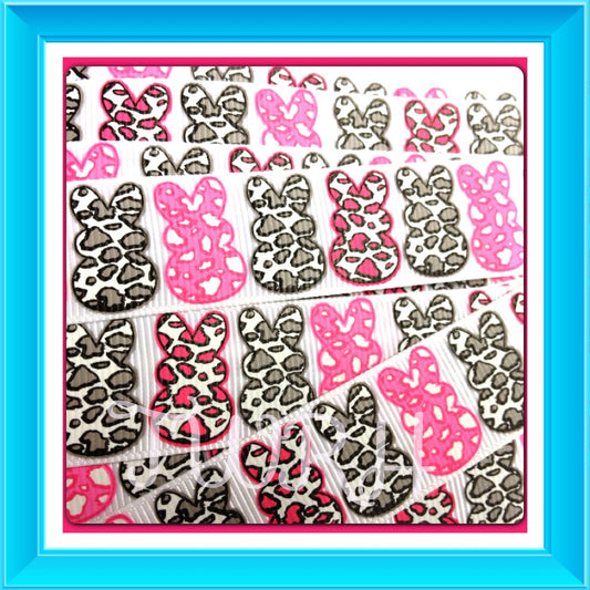 Leopard Animal Print PEEPS, hot pink, shocking pink & silver/blk on white 7/8  2 yds Ribbon - TWRH