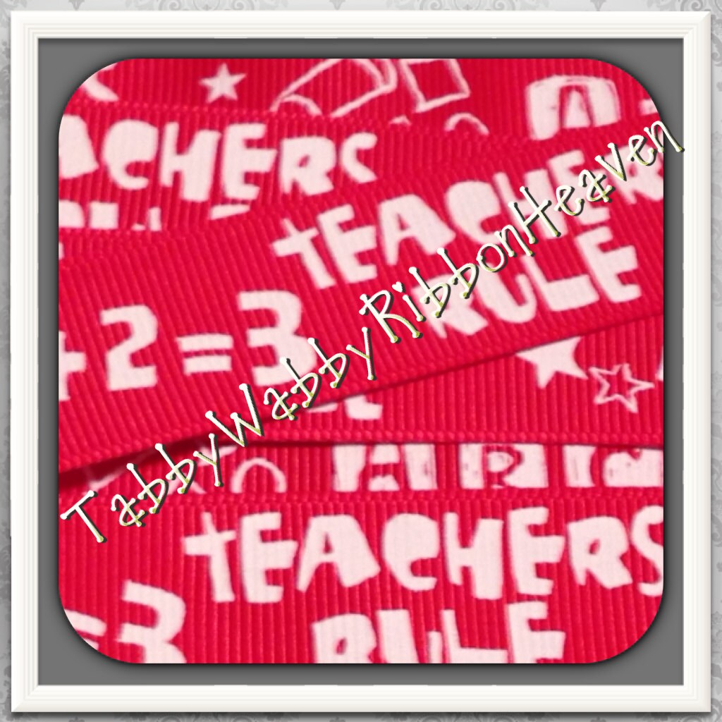 Back to School Teachers Rule 5 yards 7/8" on Red ribbon Chalk board
