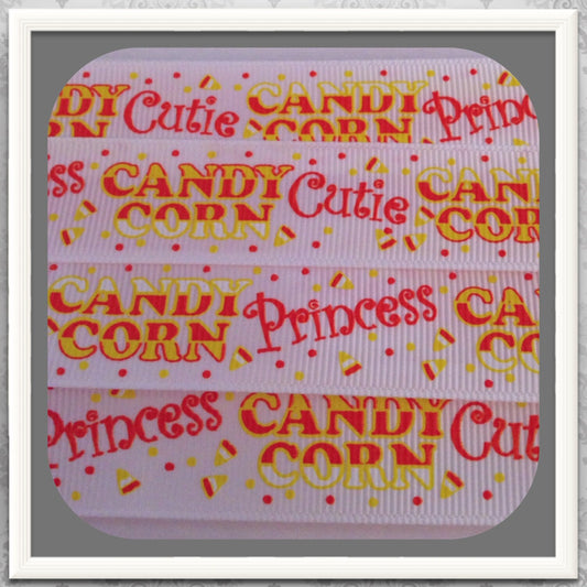 Candy Corn Cutie * Princess 6 yds 7/8" on white GG ribbon TWRH