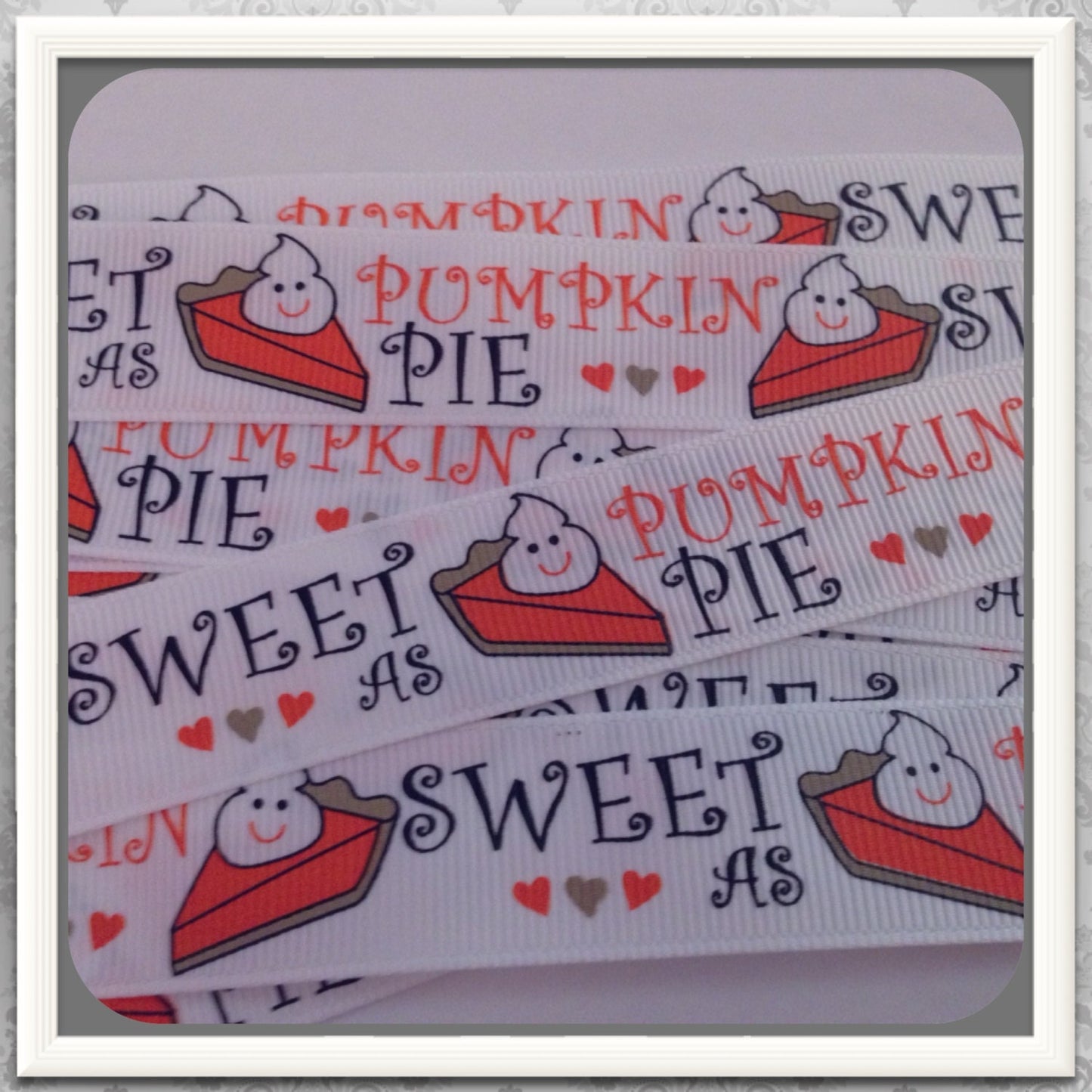 Sweet as Pumpkin Pie MTMG 5 yds 7/8" on white TWRH