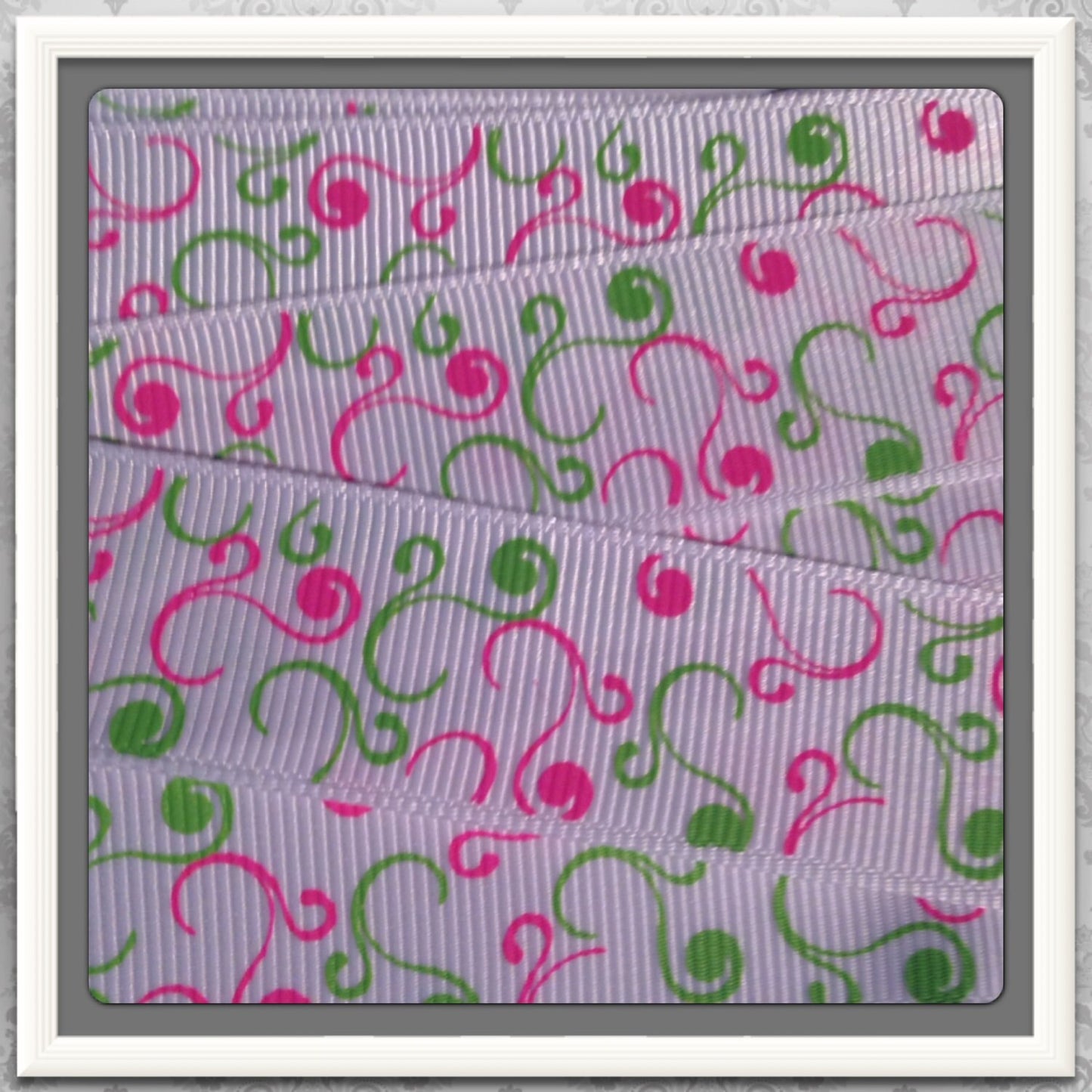 Hot Pink & Apple Green Scrolls 2 yds 7/8" TWRH