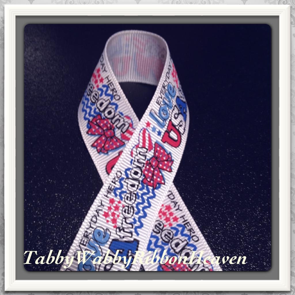 USA Hero Everyday Hero "Support R Troops" on white grosgrain ribbon 6 yards 7/8" TWRH