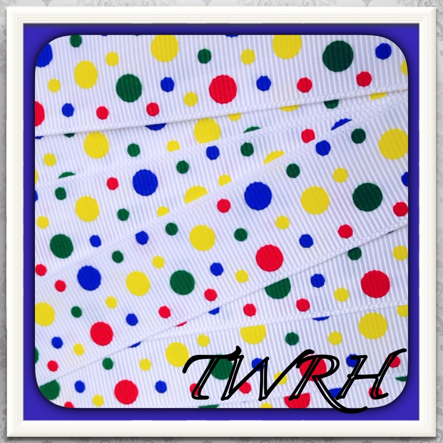 Autism Awareness Set 3 yards printed 2 yards Polka Dots (5 yd total) 7/8" ribbon on white TWRH
