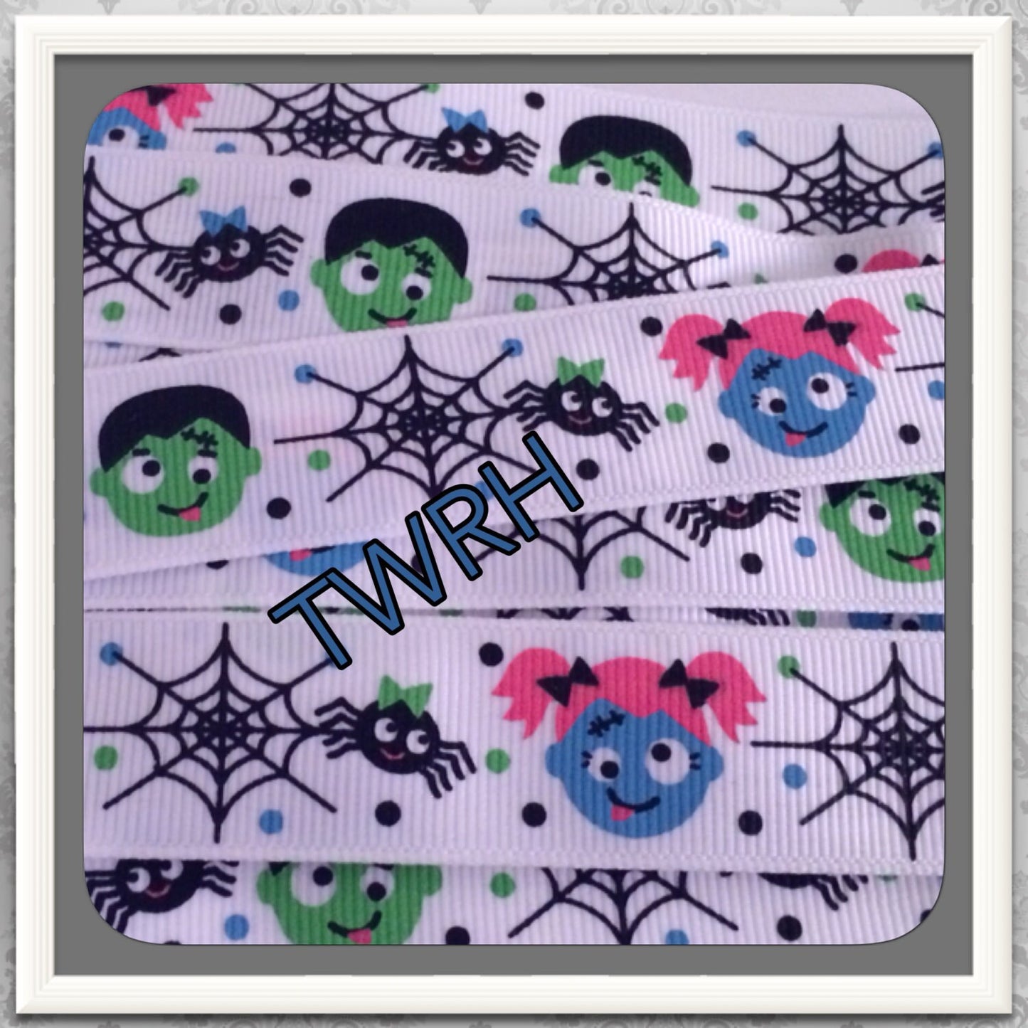 Lil Monsters Boy/Girl Halloween Cuties 5 yards 7/8" on white GG ribbon TWRH