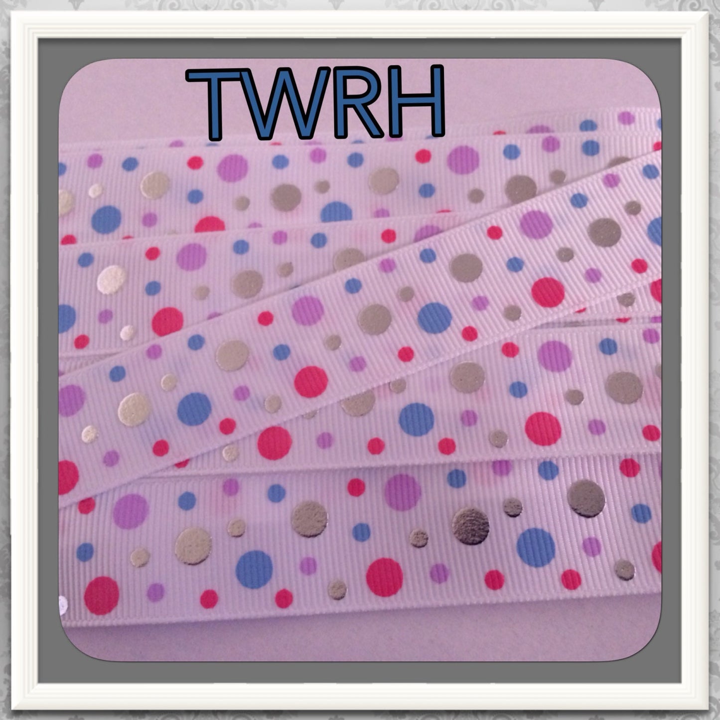 Frozen themed Matching Polka Dots to snowflakes w/ metallic shine 5 yards 7/8" on white TWRH