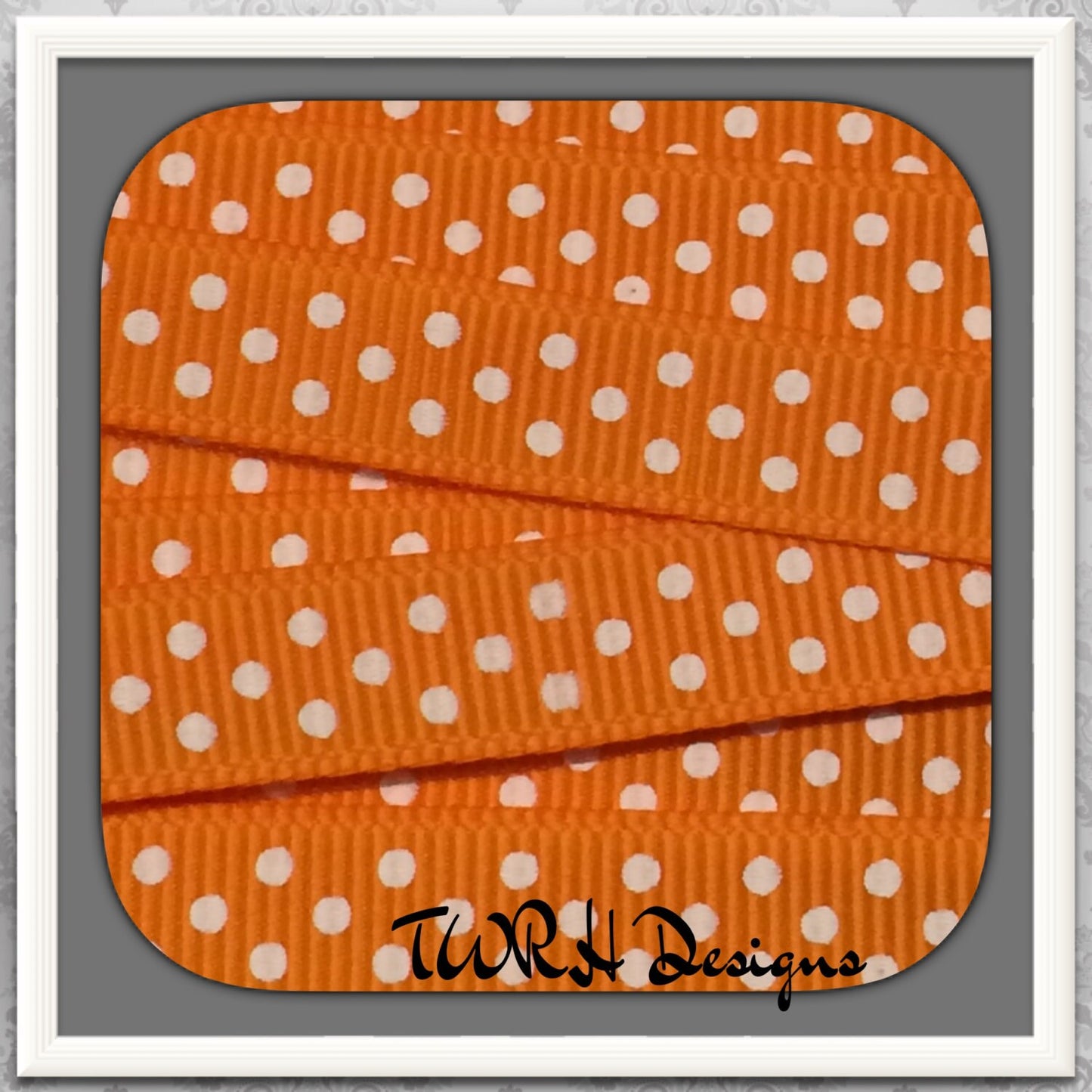 Custom Torrid Orange w/ white tiny dots 3/8" grosgrain ribbon 5 Yards- TWRH