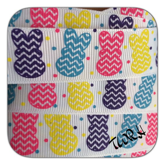 Peeps in Chevron, Outline & Scroll peeps w matching 2 yards each total 8 yds all matching in Bright colors on 7/8" on white GG ribbon - TWRH