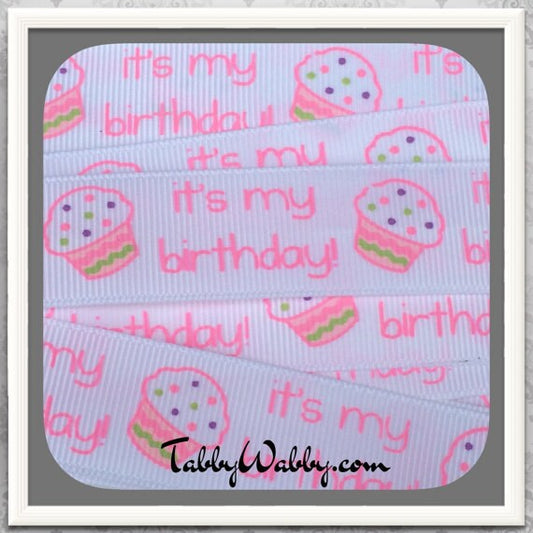 M2MG It's My Birthday light colors of pastel on white 7/8" Grosgrain Ribbon 6 Yards - TWRH