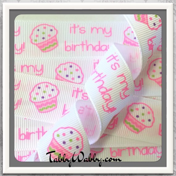 M2MG It's My Birthday light colors of pastel on white 7/8" Grosgrain Ribbon 6 Yards - TWRH