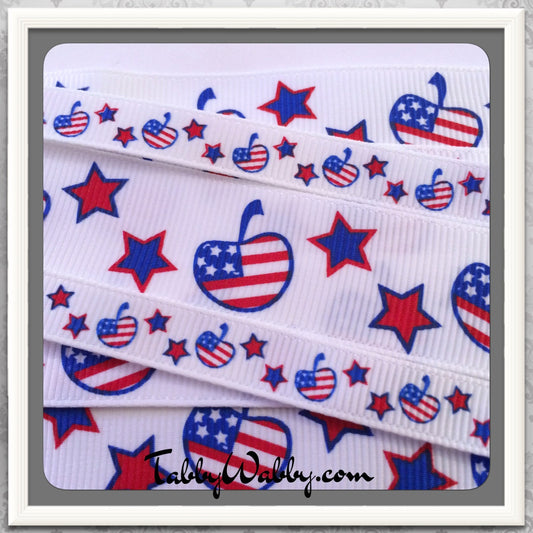Cherry Flags w/ Stars *Red, white & Blue 100 yds on white GG ribbon 3/8" ONLY* TWRH