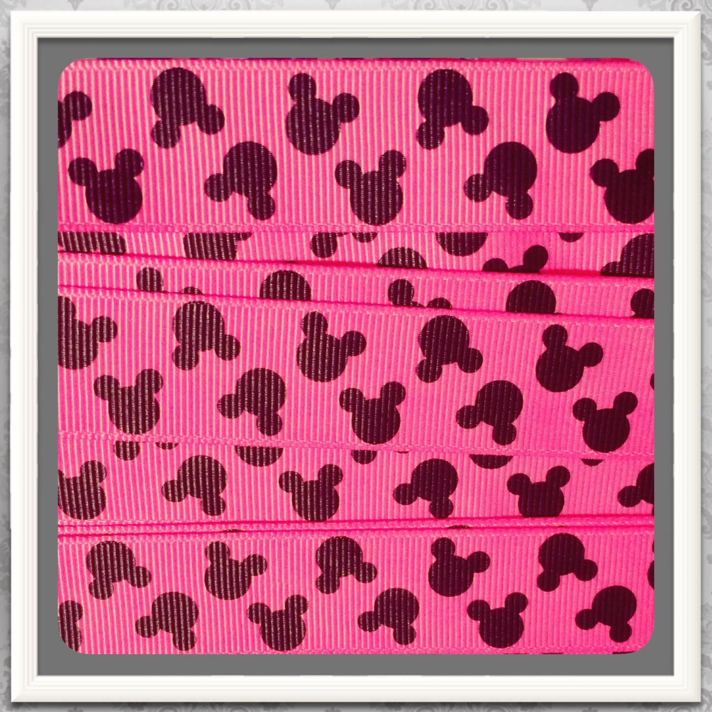 Mickey Mouse heads 2 yards on Hot Pink 7/8" grosgrain ribbon  TWRH
