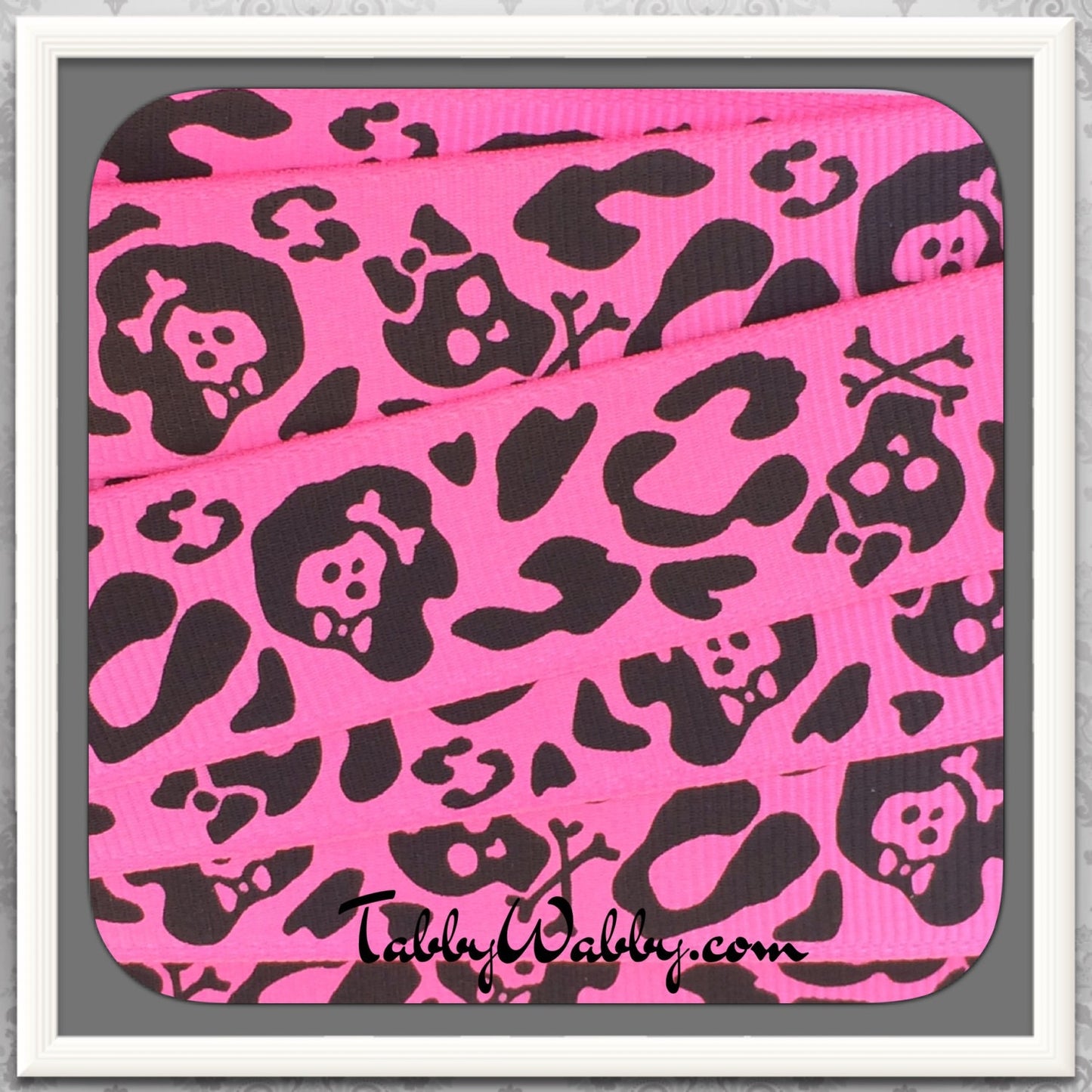 Animal print w/ Girl Skulls on Hot Pink 7/8" Grosgrain Ribbon 5 yards - TWRH