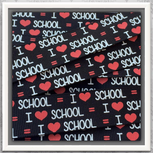 I Love School = 2 yards on Black 7/8" grosgrain ribbon  TWRH